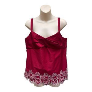 Loft Red White Sleeveless Blouse Sz 14 Office Casual Tank Top Preppy Classic EUC
